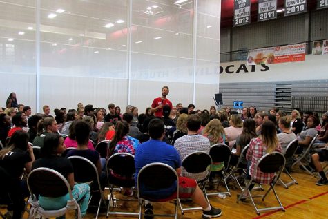 Students gather around while participating in Challenge Day at Plymouth on Oct. 6.