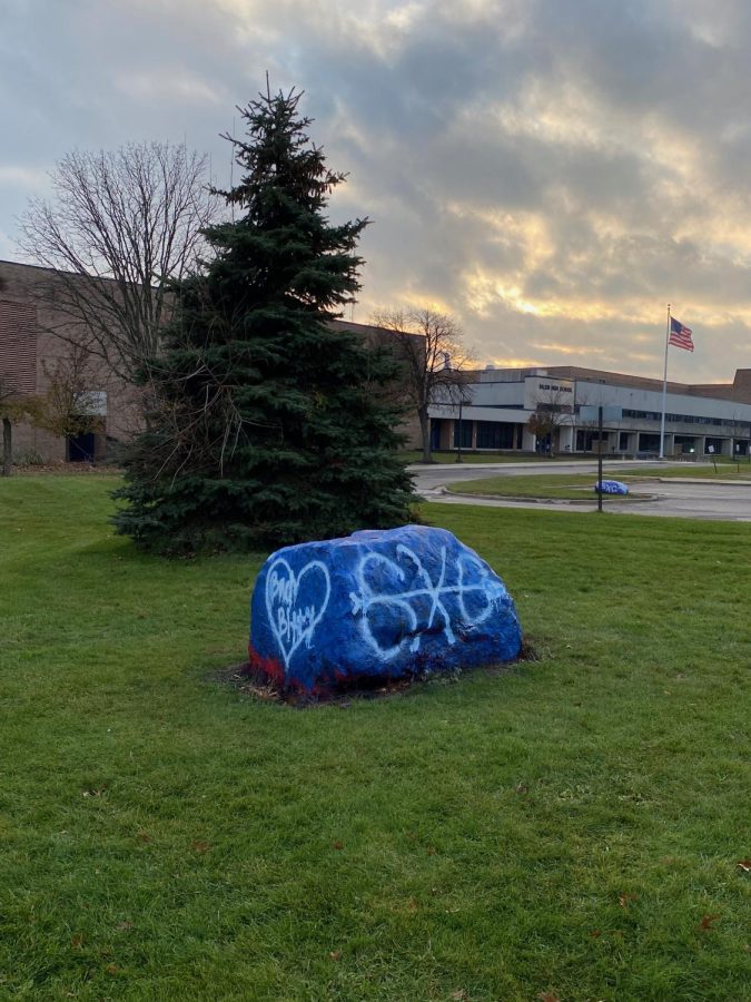 The Salem Rock painted by the Salem Cross Country team to celebrate a successful season in November 2021. 