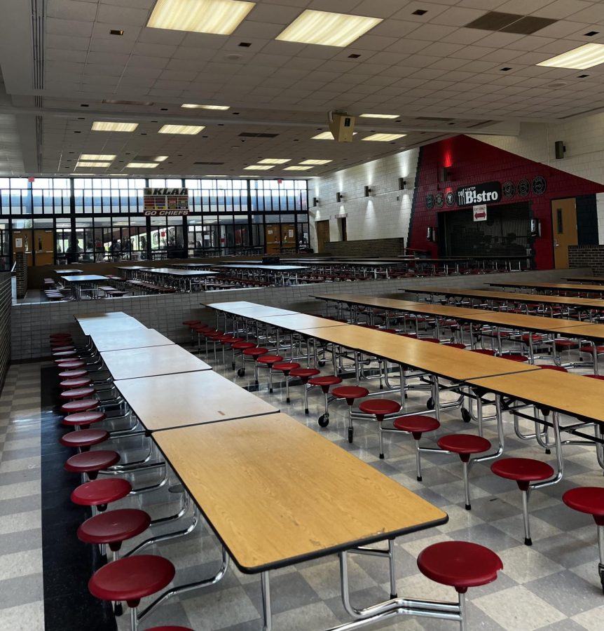 The cafeteria in Canton High School is empty as students transition between class periods. May 31, 2022. 