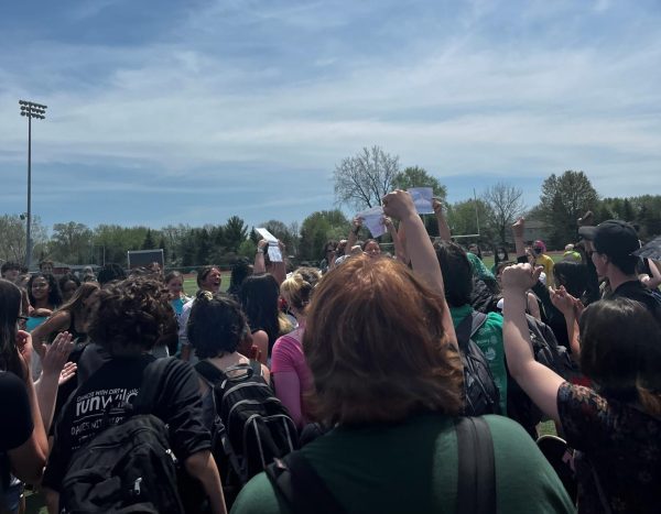 P-CCS students chant the phrase “Pro-life is a lie; they don’t care if people die,” while gathered on the East Turf Stadium near Canton High School. May 12, 2022. 