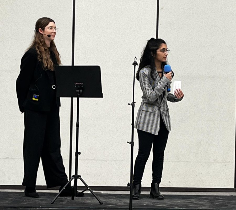 Hannah Thomas, Canton sophomore (right), answers the question posed by Melinda Carlisle, Canton junior (left) about why she believes her voice is vital. November 30, 2022. 