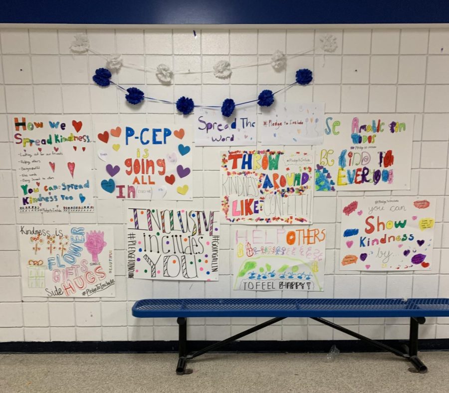 Posters made by HSE Art students to spread and promote kindness hung in front of the Salem Counseling office during the month of March. March 1, 2023.