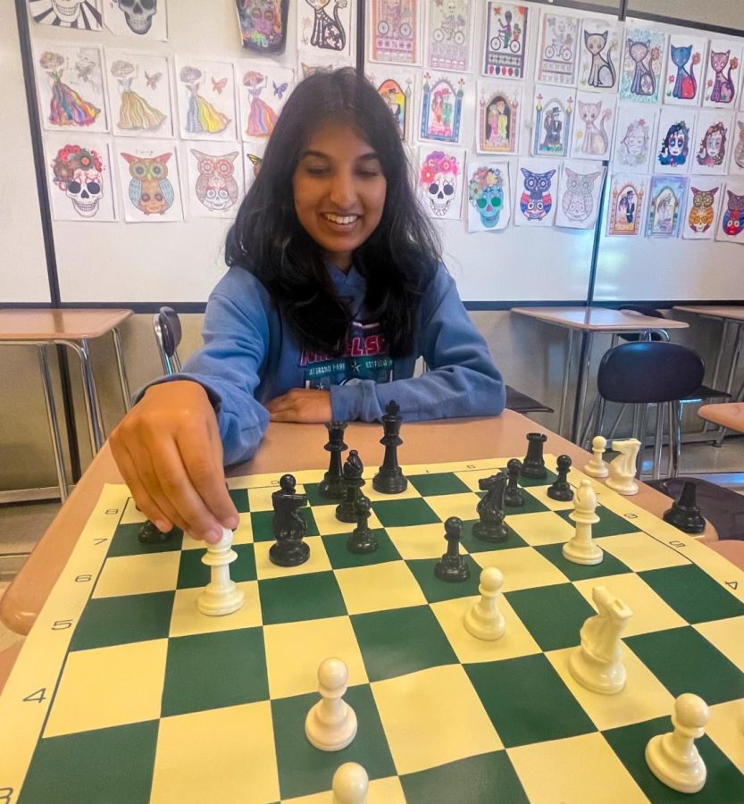 Mona Pandit, Salem sophomore, plays a game during a Chess Club meeting. May 25, 2023. 