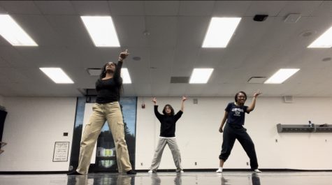 Kanisha Reese, Canton senior (right), and other members of Chroma K-pop Club and Dance Crew practice a routine from their performance during the 2021-2022 school year. Photographer: Ren Gadon (May 3, 2023)