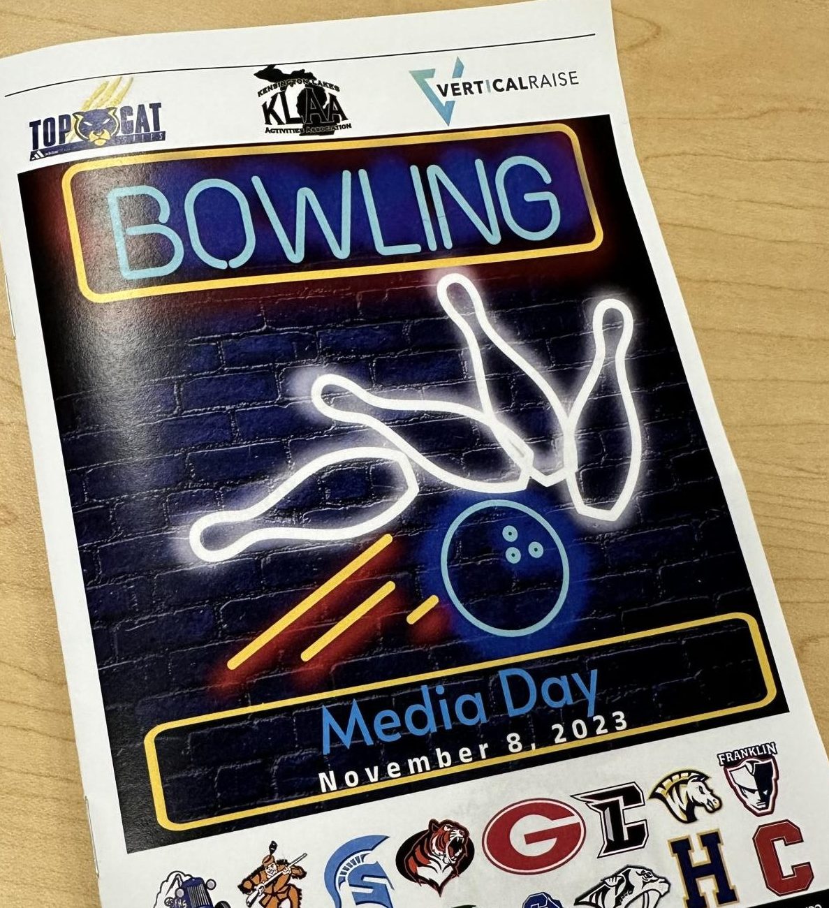 KLAA Bowling Media Day pamphlet sits on a table. Nov. 8, 2023. 