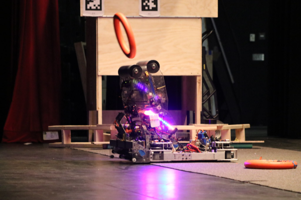 Lightning Robotics’ new robot, Rhapsody,  was revealed at the Showcase and Robot Reveal in Canton High School. The robots demonstrated their function of drawing in a ring and ejecting it toward a target for the season’s competitions. March 6, 2024. 
