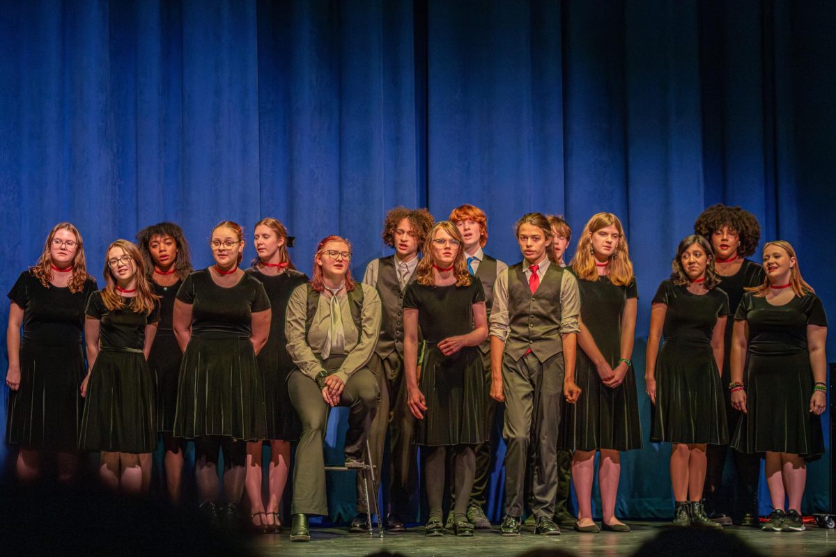 The P-CEP choir group Encore! perform “Satin Doll,” arranged by Steve Zegree at the Collage Concert held in the Gloria Logan Auditorium at Salem High School. Feb. 5, 2025.