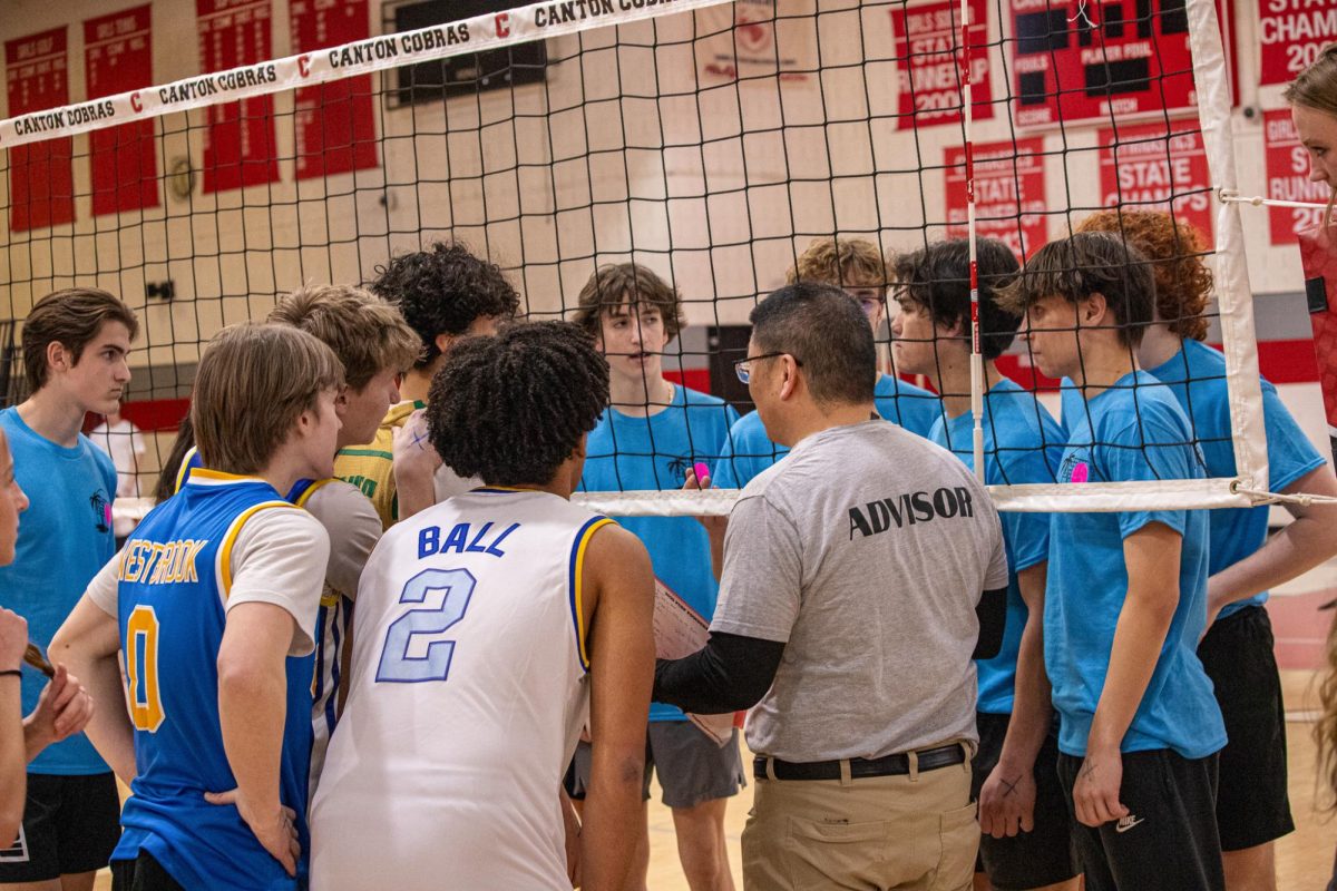 Canton Congress advisor and teacher Richard Mui addresses Sets on the Beach and Dude Perfect before their final match, March 7, 2025.