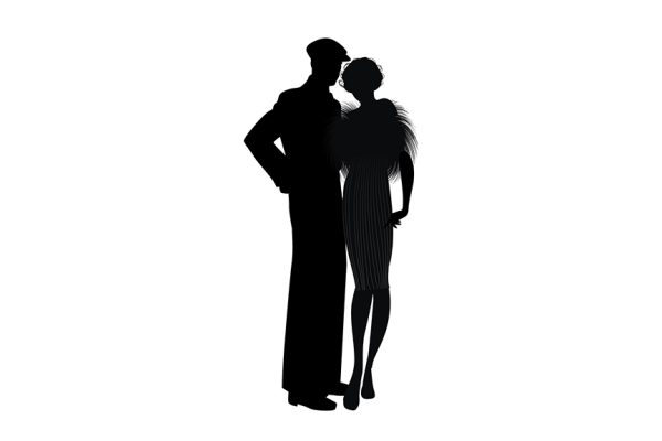 “Silhouette of couple retro style 20s or 30s. Man wearing cap and flapper girl wearing fur stole, isolated on white background,” © LaInspiratriz - stock.adobe.com, Licensed May 12, 2025.
