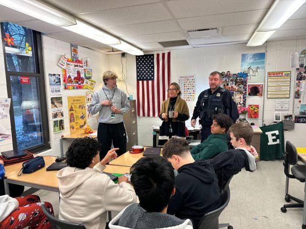 Police officers speak on the dangers of disruptive decisions during a SADD meeting at Plymouth High School, January 23, 2025. 