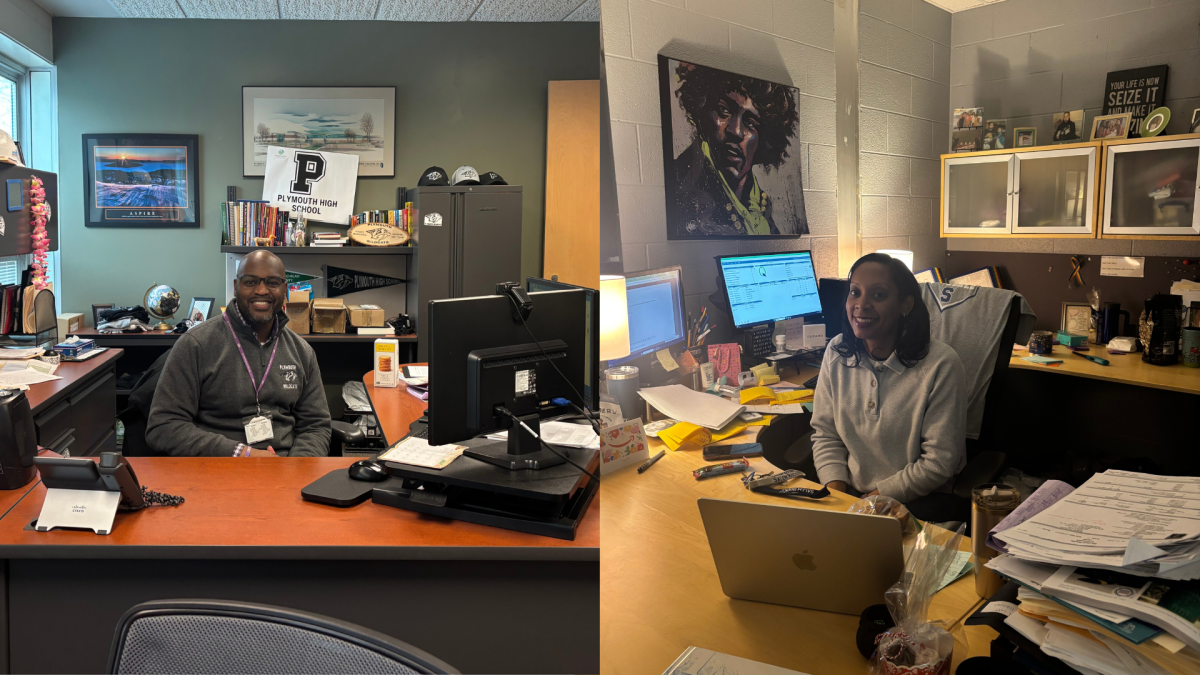 Plymouth principal Gregory Anglin (left) and Salem assistant principal Angel Lett (right) sit in their offices. Feb. 11, 2026.