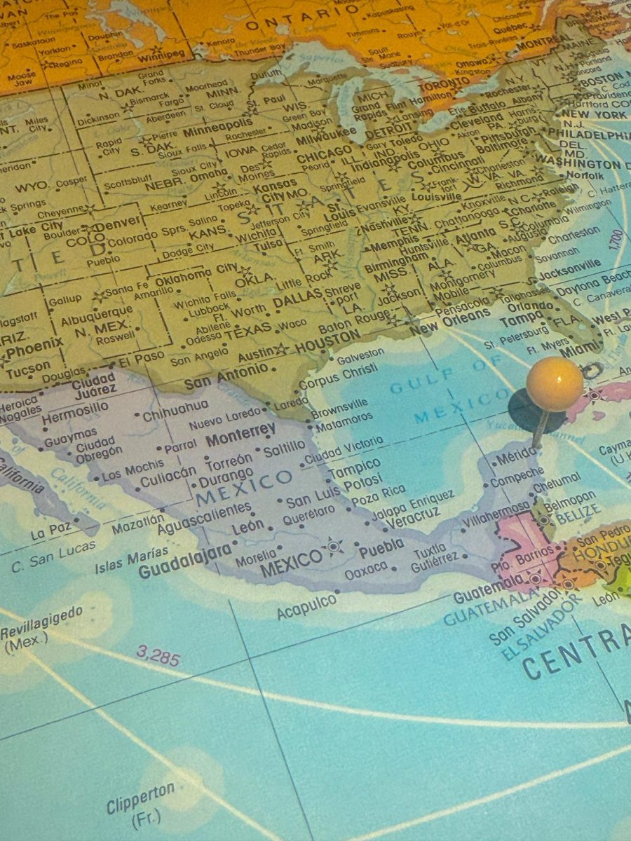 Push pin marks the location of Cancun on a map of North America. March 27, 2026. 