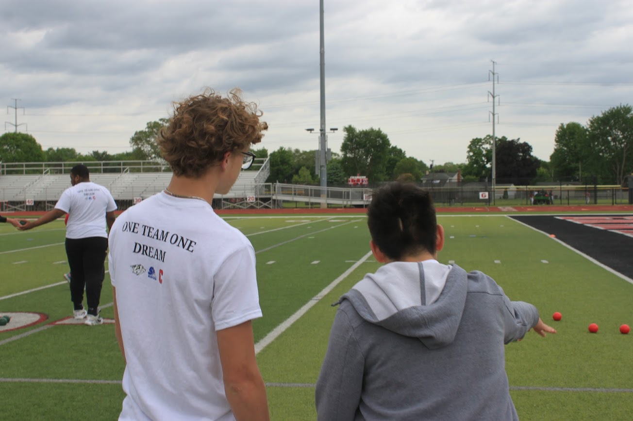 P-CEP Unified athlete throws a bocce ball during the Churchill match in Livonia. May 20, 2026. 