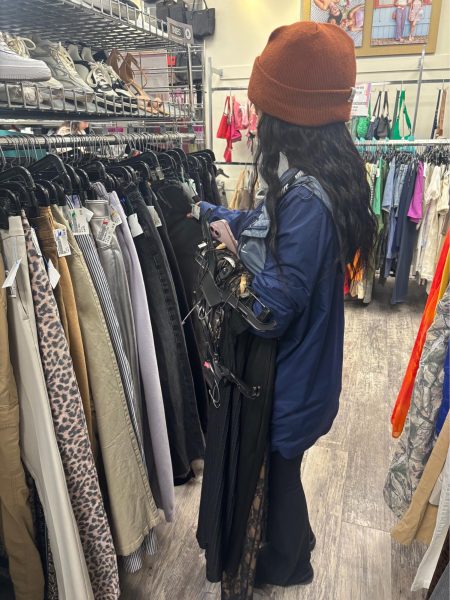 A customer browses through clothing items at Plato’s Closet on Ford Road in Canton, Michigan. May 21, 2026.